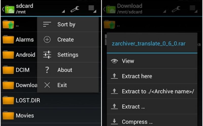 Một số tính năng của ZArchiver APK cho Android